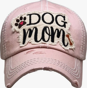 "Dog Mom" Distressed Hat - Choose Color