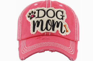 "Dog Mom" Distressed Hat - Choose Color