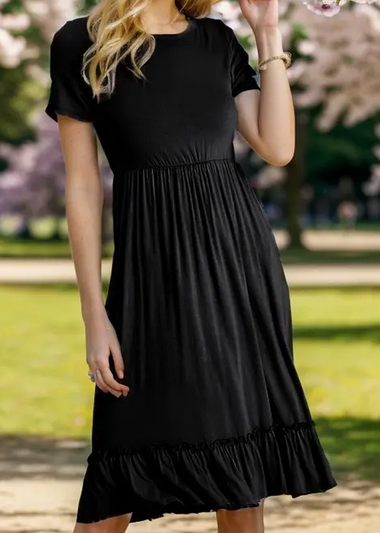 Black Dress with Ruffle and Pockets