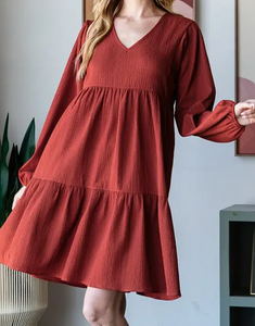 Long Puff Sleeve Tiered Dress