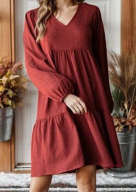 Long Puff Sleeve Tiered Dress