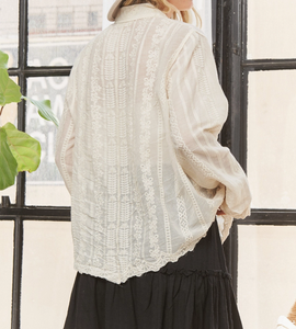 Embroidered Ivory Long Sleeve Blouse/Shacket