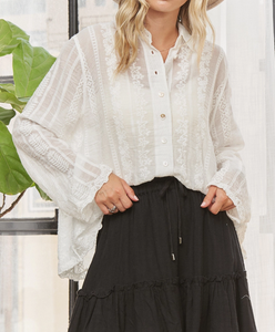 Embroidered Ivory Long Sleeve Blouse/Shacket