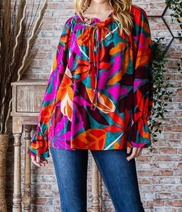 Multi Color Floral Long Sleeve Top