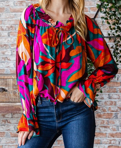 Multi Color Floral Long Sleeve Top