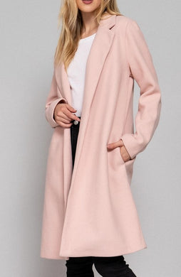 Soft Pink Open Front Soft Felt Long Coat