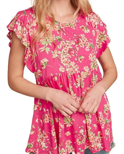 Floral Ruffle Baby Doll Top - Plus Sizes