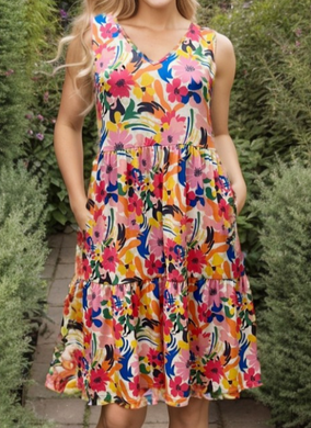 Bright Floral Mini Tiered Dress