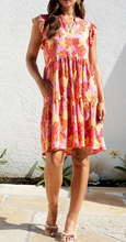 Load image into Gallery viewer, Pink Floral Flutter Sleeve Dress