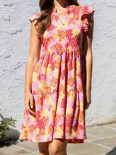 Load image into Gallery viewer, Pink Floral Flutter Sleeve Dress
