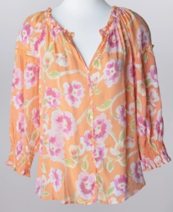 Apricot Ruffled V-Neck Blouse