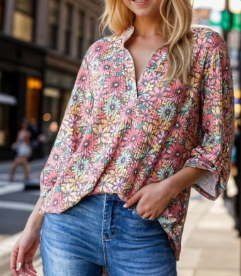 3/4 Sleeve Floral Top