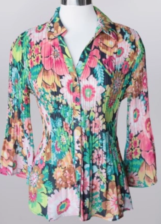 Floral Pleated Button Blouse