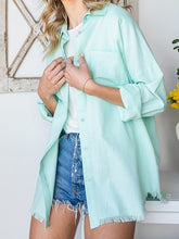 Load image into Gallery viewer, Mint Frayed Hem Long Sleeve Button Down Shirt