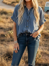 Load image into Gallery viewer, Frayed Trim Denim Button Top