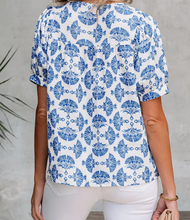 Load image into Gallery viewer, Sky Blue V-Neck Tassel Blouse