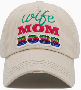 "Wife-Mom-Boss" Distressed Hat