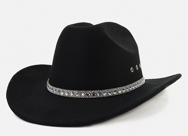 Black Cowboy Hat w/ Rhinestone Band