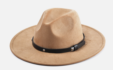 Tan Faux Suede Fedora w/ Studded Band