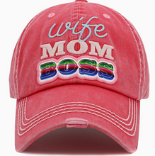 Load image into Gallery viewer, &quot;Wife-Mom-Boss&quot; Distressed Hat