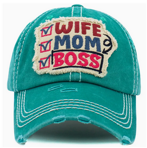 "Wife-Mom-Boss" Distressed Hat