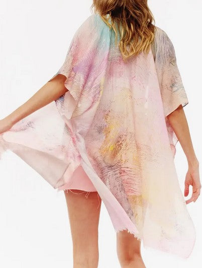 Lightweight Open Front Kimono - Soft Abstract