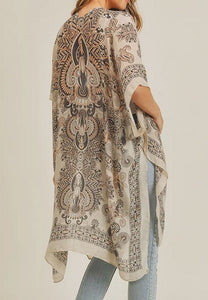 Lightweight Open Front Kimono - Taupe and Gray