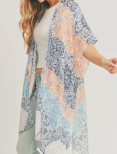 Lightweight Open Front Kimono - Color Mix