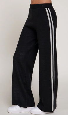 Straight Leg Knit Pants with Contrasting Side Stripes