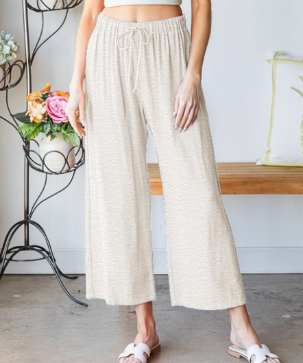 Linen Look Casual Capri Pants
