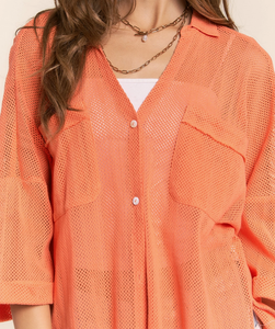 Button Down Mesh Orange Top