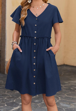 Load image into Gallery viewer, Navy Button Dress