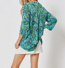 Load image into Gallery viewer, Paisley Blue Print Wrinkle Free Top - Plus Sizes Included!