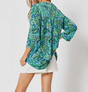 Paisley Blue Print Wrinkle Free Top - Plus Sizes Included!