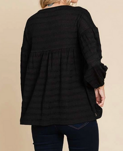 Black Peasant Top with Tie