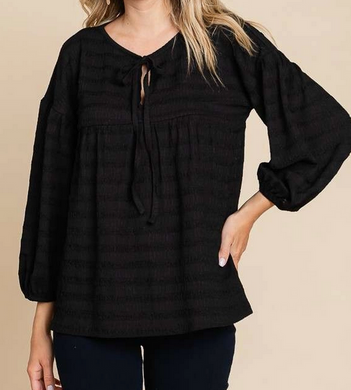 Black Peasant Top with Tie