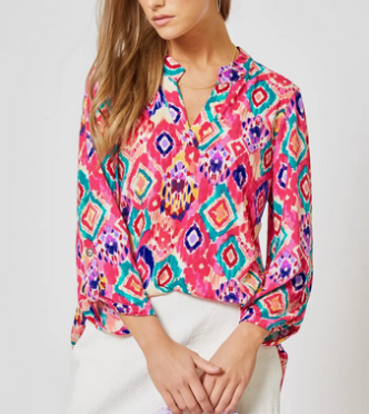 Hot Pink Diamond Print Wrinkle Free Top - Plus Sizes Included!