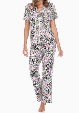 Floral and Leopard Print Pajama Set