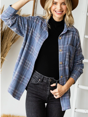 Soft Blue Plaid Top