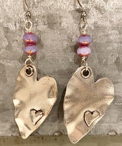 Silver Stamped Heart Earrings by LuLilly - Choose Color