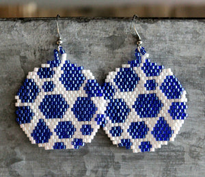 Blue White Round Beaded Earrings by LuLilly