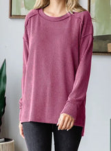 Load image into Gallery viewer, Ribbed Knit Long Sleeve Top w/ Split Sides - Choose Colors