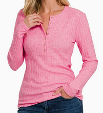 Load image into Gallery viewer, Ribbed Henley Top - Choose Color