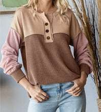 Load image into Gallery viewer, Color Block Button Front Sweater Top