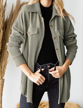 Load image into Gallery viewer, Olive Green Button Down Ribbed Top / Shacket