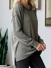 Load image into Gallery viewer, Ribbed Knit Long Sleeve Top w/ Split Sides - Choose Colors