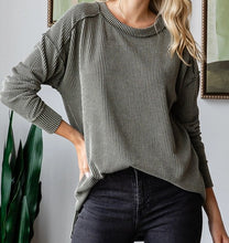 Load image into Gallery viewer, Ribbed Knit Long Sleeve Top w/ Split Sides - Choose Colors
