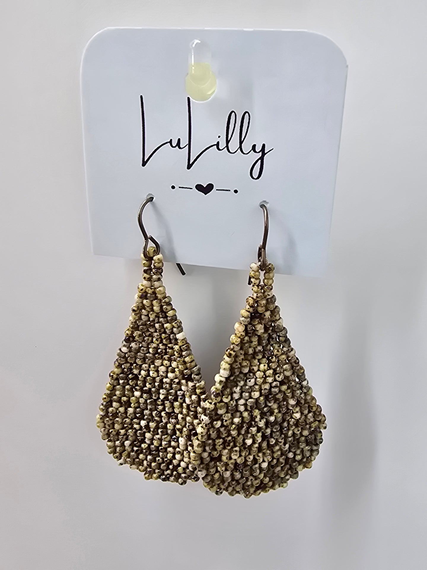 Beaded Teardrop Beige Earrings by LuLilly