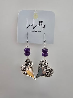 Small Silver Heart Purple Earrings by LuLilly