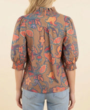 Load image into Gallery viewer, Ruffled Paisley V-Neck Blouse with Smocked Cuffs
